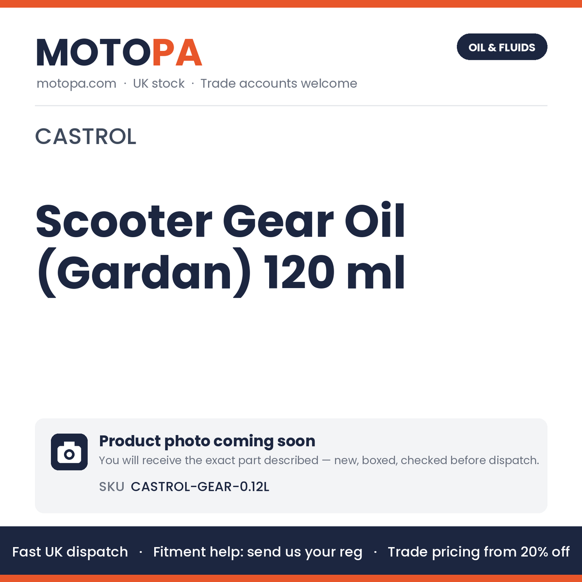 Castrol Scooter Gear Oil (Gardan) 120 ml – CVT Final Drive Oil | photo coming soon
