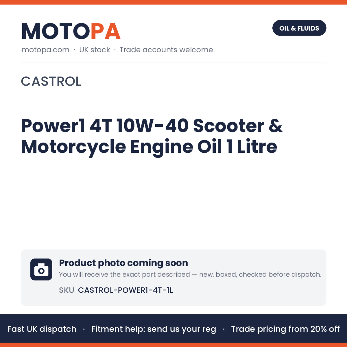 Castrol Power1 4T 10W-40 Scooter & Motorcycle Engine Oil 1 Litre | photo coming soon