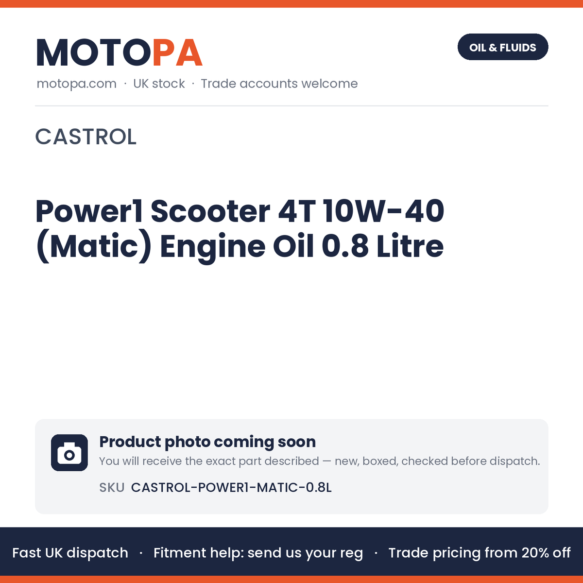 Castrol Power1 Scooter 4T 10W-40 (Matic) Engine Oil 0.8 Litre | photo coming soon