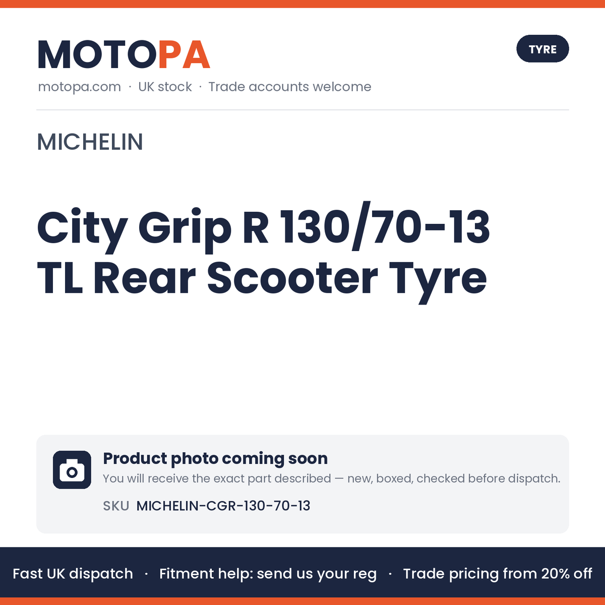 Michelin City Grip R 130/70-13 TL Rear Scooter Tyre – NMAX 125, PCX 125 2021+ | photo coming soon