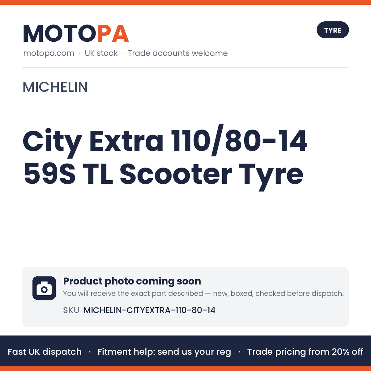 Michelin City Extra 110/80-14 59S TL Scooter Tyre | photo coming soon