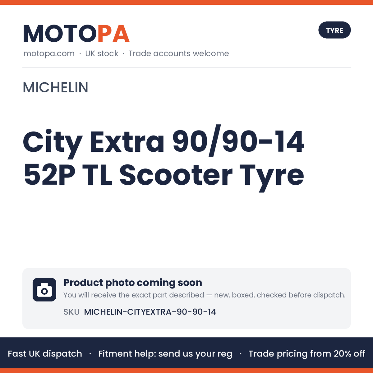 Michelin City Extra 90/90-14 52P TL Scooter Tyre – Vision 110, Address 110, PCX 125 2010–2017 | photo coming soon