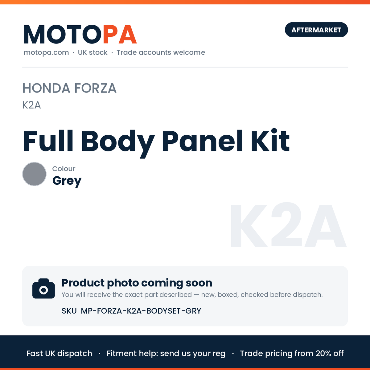 Honda Forza VERIFY Full Body Panel Kit – Grey | SKU MP-FORZA-K2A-BODYSET-GRY | photo coming soon
