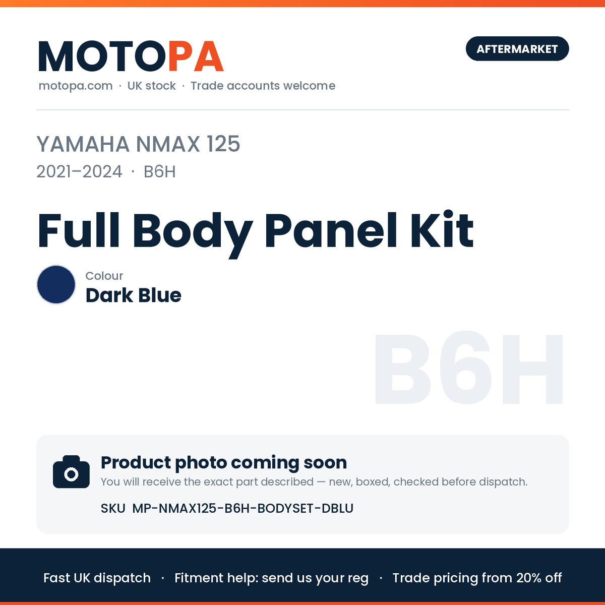 Yamaha NMAX 125 2021-2024 Full Body Panel Kit – Dark Blue | SKU MP-NMAX125-B6H-BODYSET-DBLU | photo coming soon
