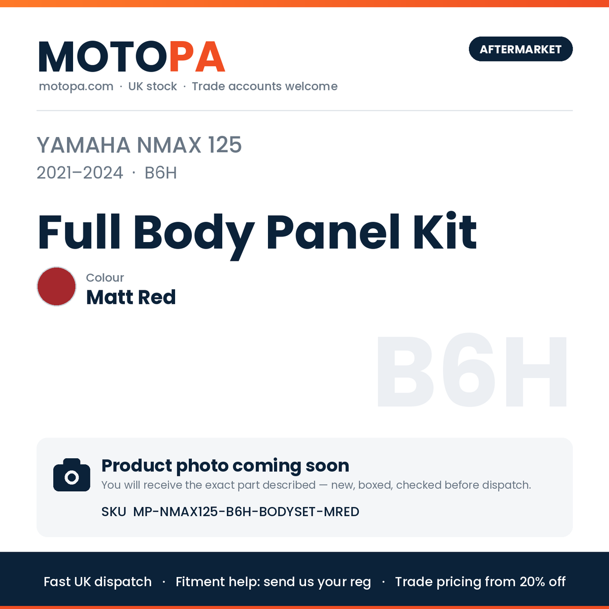 Yamaha NMAX 125 2021-2024 Full Body Panel Kit – Matt Red | SKU MP-NMAX125-B6H-BODYSET-MRED | photo coming soon