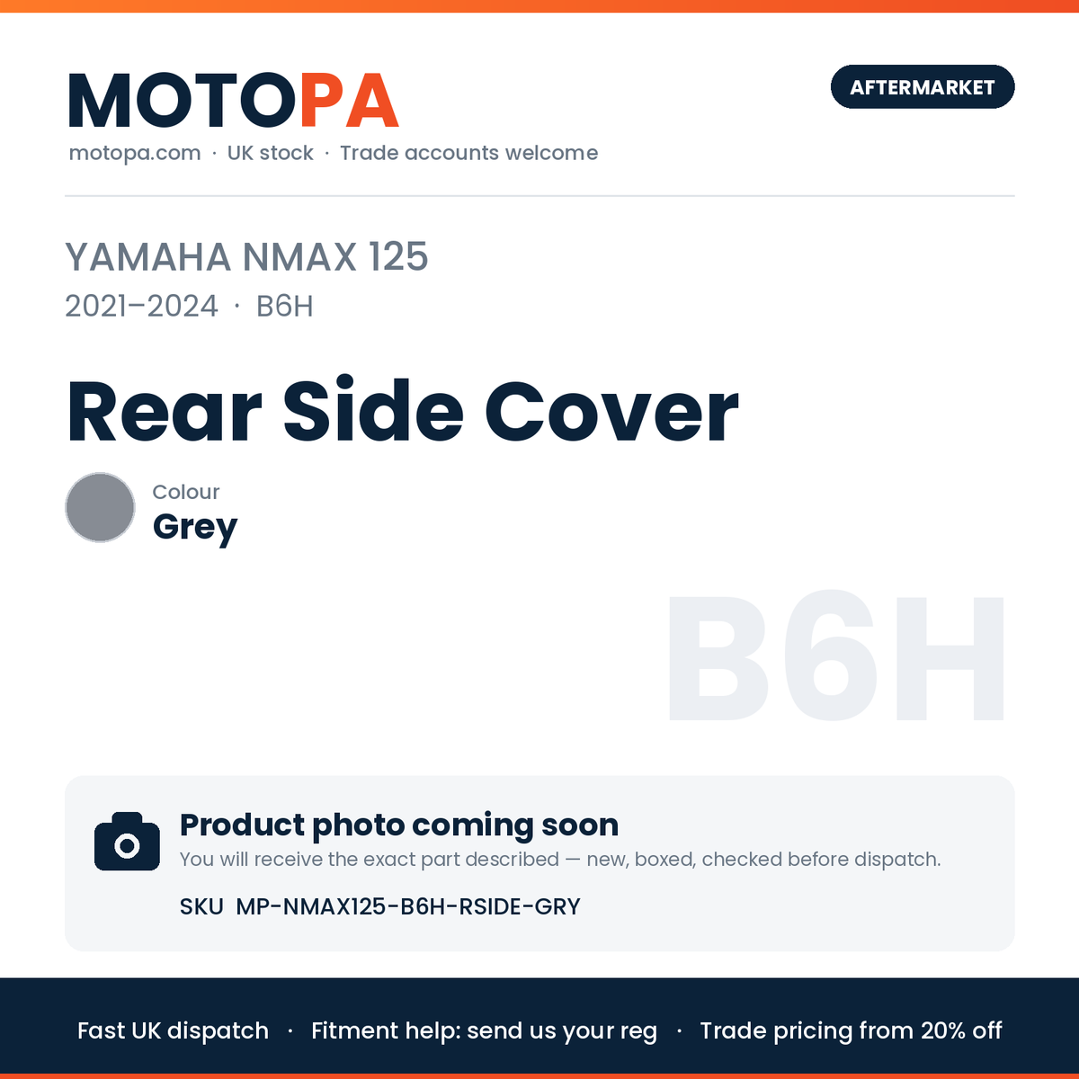 Yamaha NMAX 125 2021-2024 Rear Side Cover – Grey | SKU MP-NMAX125-B6H-RSIDE-GRY | photo coming soon