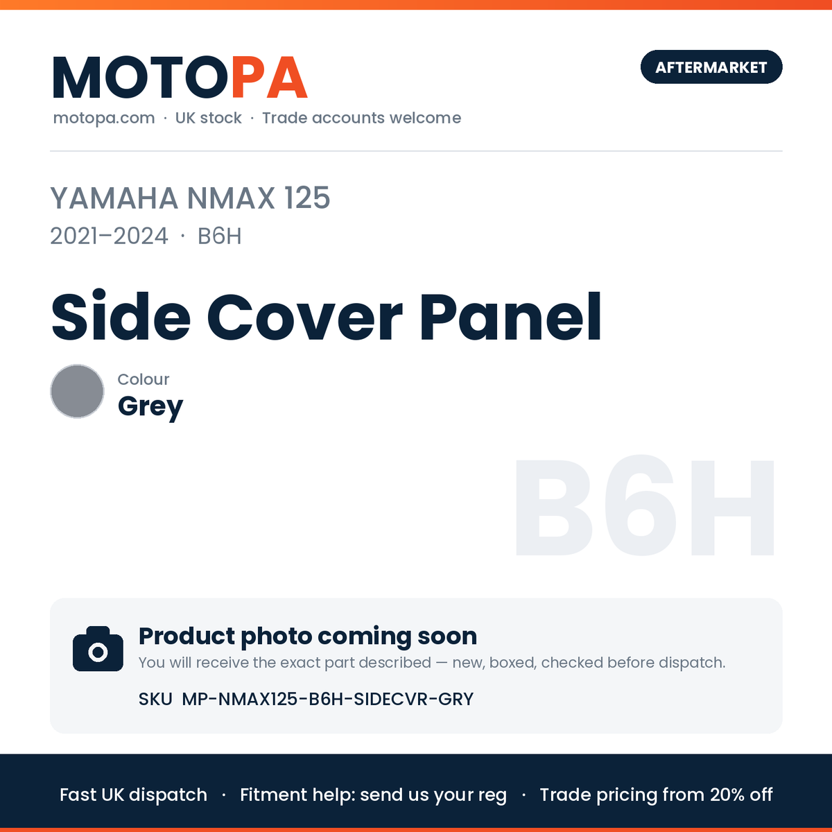 Yamaha NMAX 125 2021-2024 Side Cover Panel – Grey | SKU MP-NMAX125-B6H-SIDECVR-GRY | photo coming soon