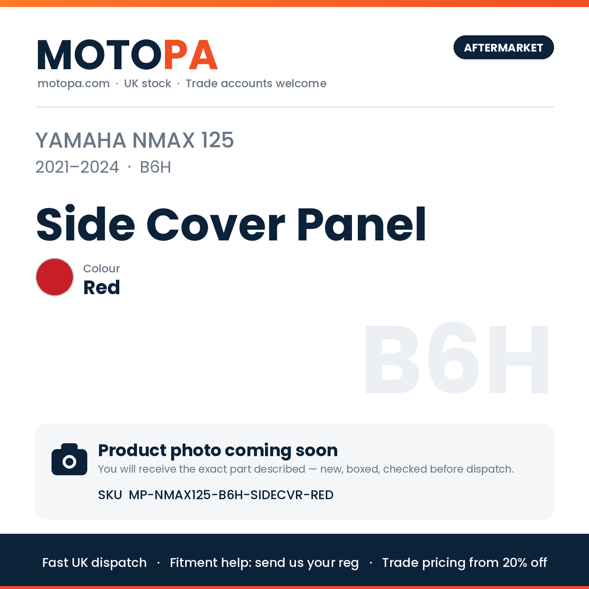 Yamaha NMAX 125 2021-2024 Side Cover Panel – Red | SKU MP-NMAX125-B6H-SIDECVR-RED | photo coming soon