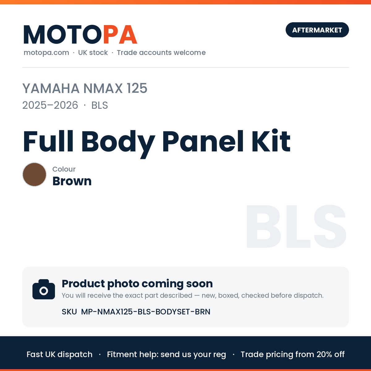 Yamaha NMAX 125 2025-2026 Full Body Panel Kit – Brown | SKU MP-NMAX125-BLS-BODYSET-BRN | photo coming soon