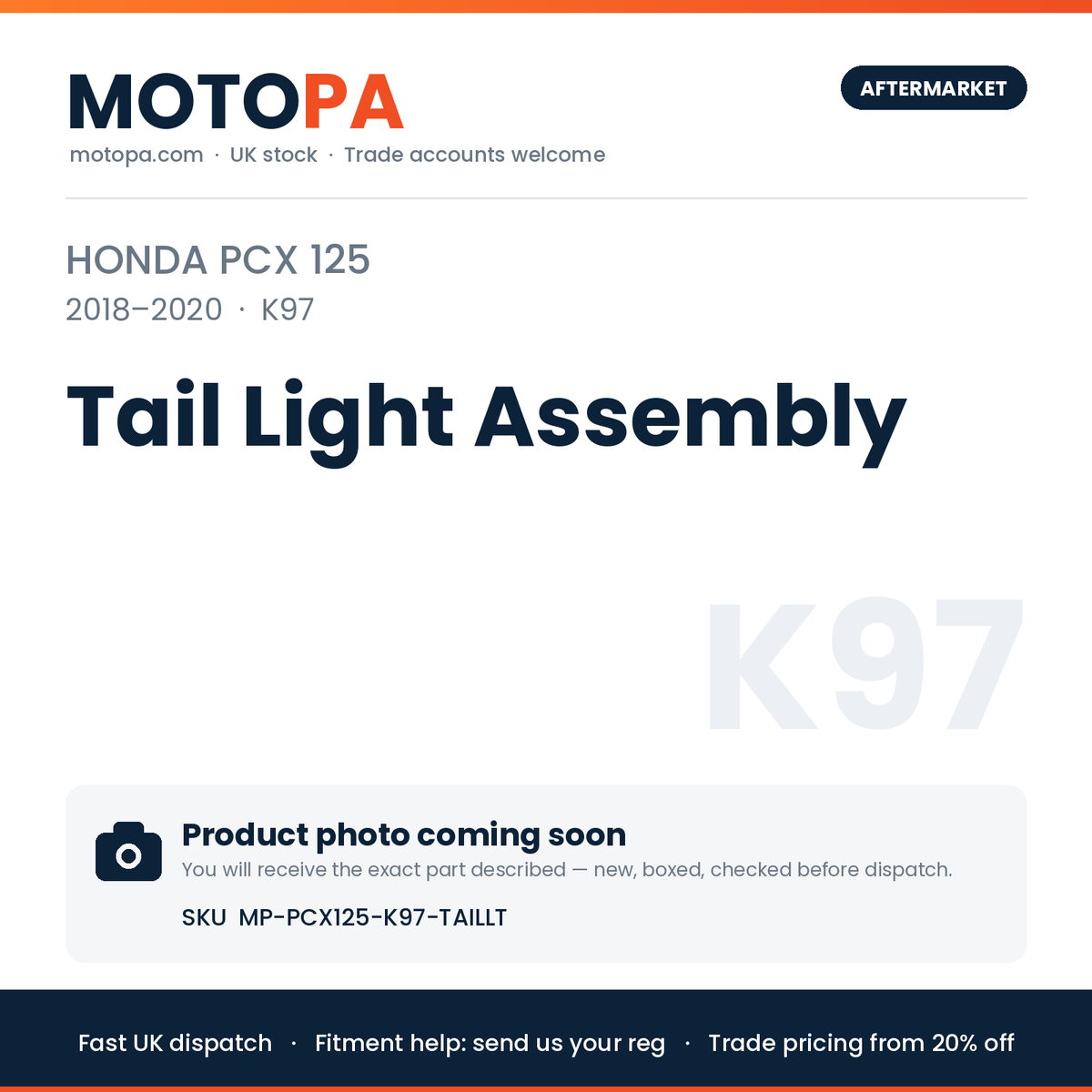 Honda PCX 125 2018-2020 Tail Light Assembly | SKU MP-PCX125-K97-TAILLT | photo coming soon