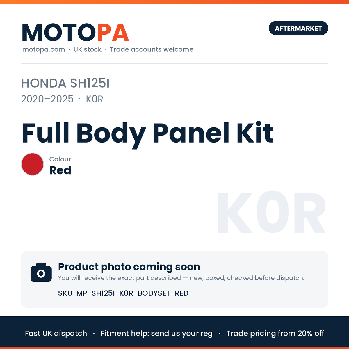 Honda SH125i 2020-2025 Full Body Panel Kit – Red | SKU MP-SH125I-K0R-BODYSET-RED | photo coming soon