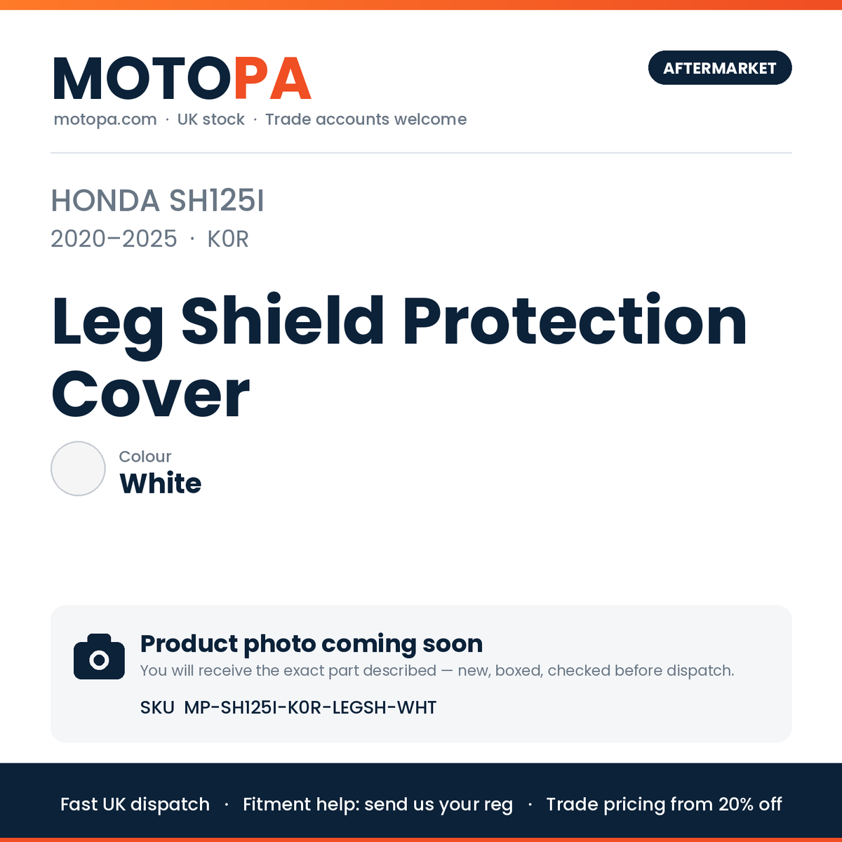 Honda SH125i 2020-2025 Leg Shield Protection Cover – White | SKU MP-SH125I-K0R-LEGSH-WHT | photo coming soon