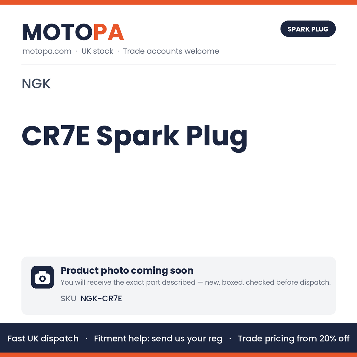 NGK CR7E Spark Plug – 4-Stroke Scooter & Motorcycle (heat range 7) | photo coming soon