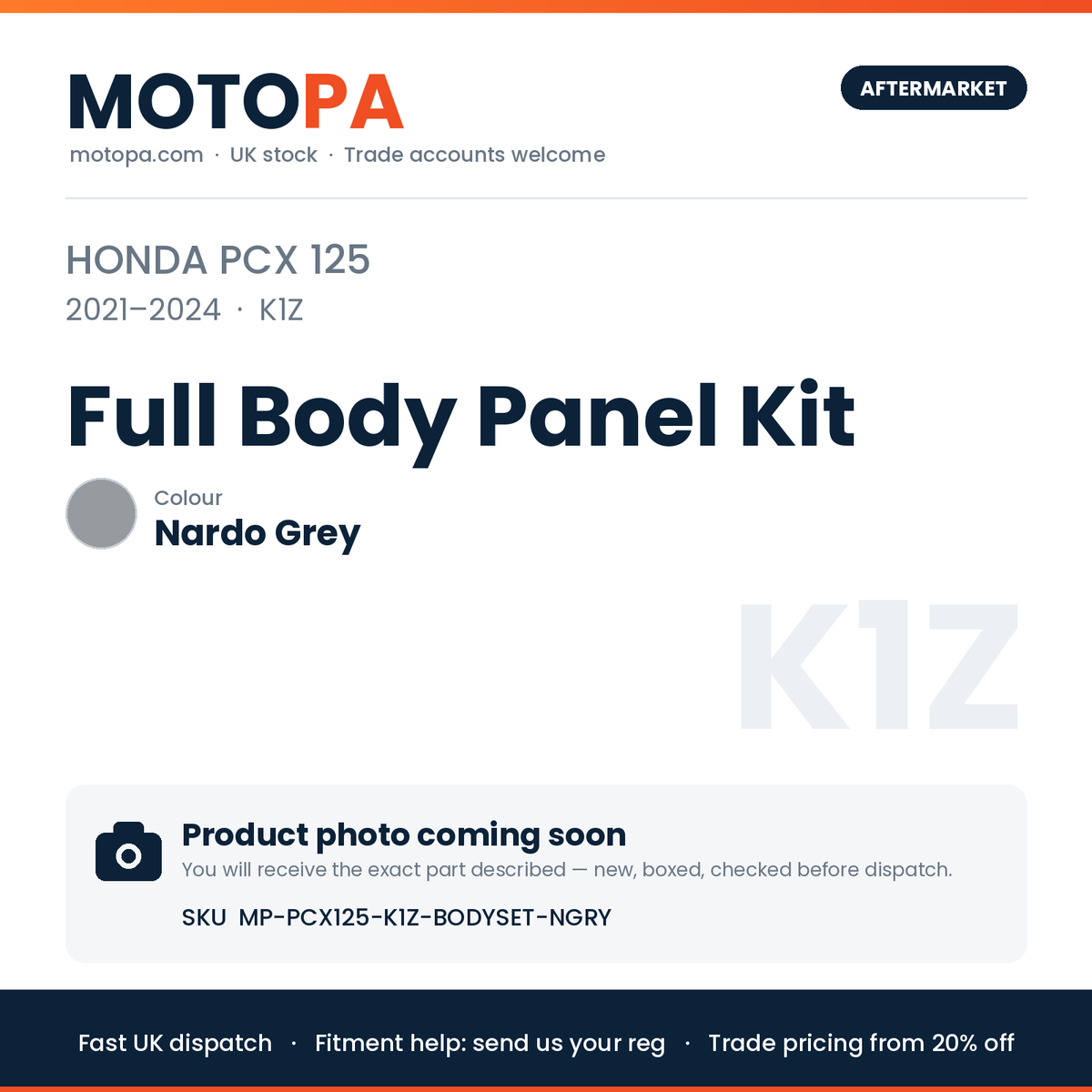 Honda PCX 125 2021-2024 Full Body Panel Kit – Nardo Grey (product photo coming soon)