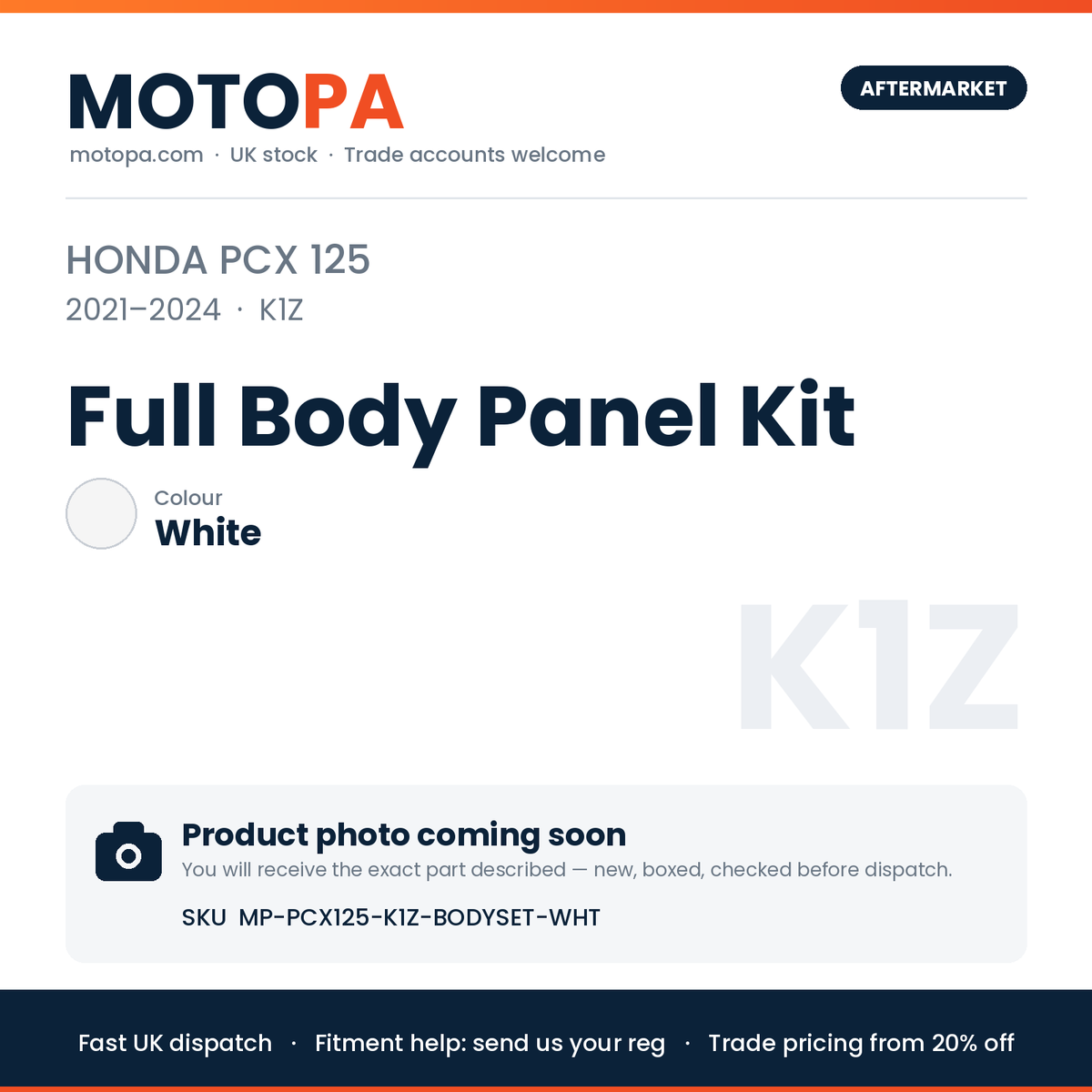 Honda PCX 125 2021-2024 Full Body Panel Kit – White (product photo coming soon)