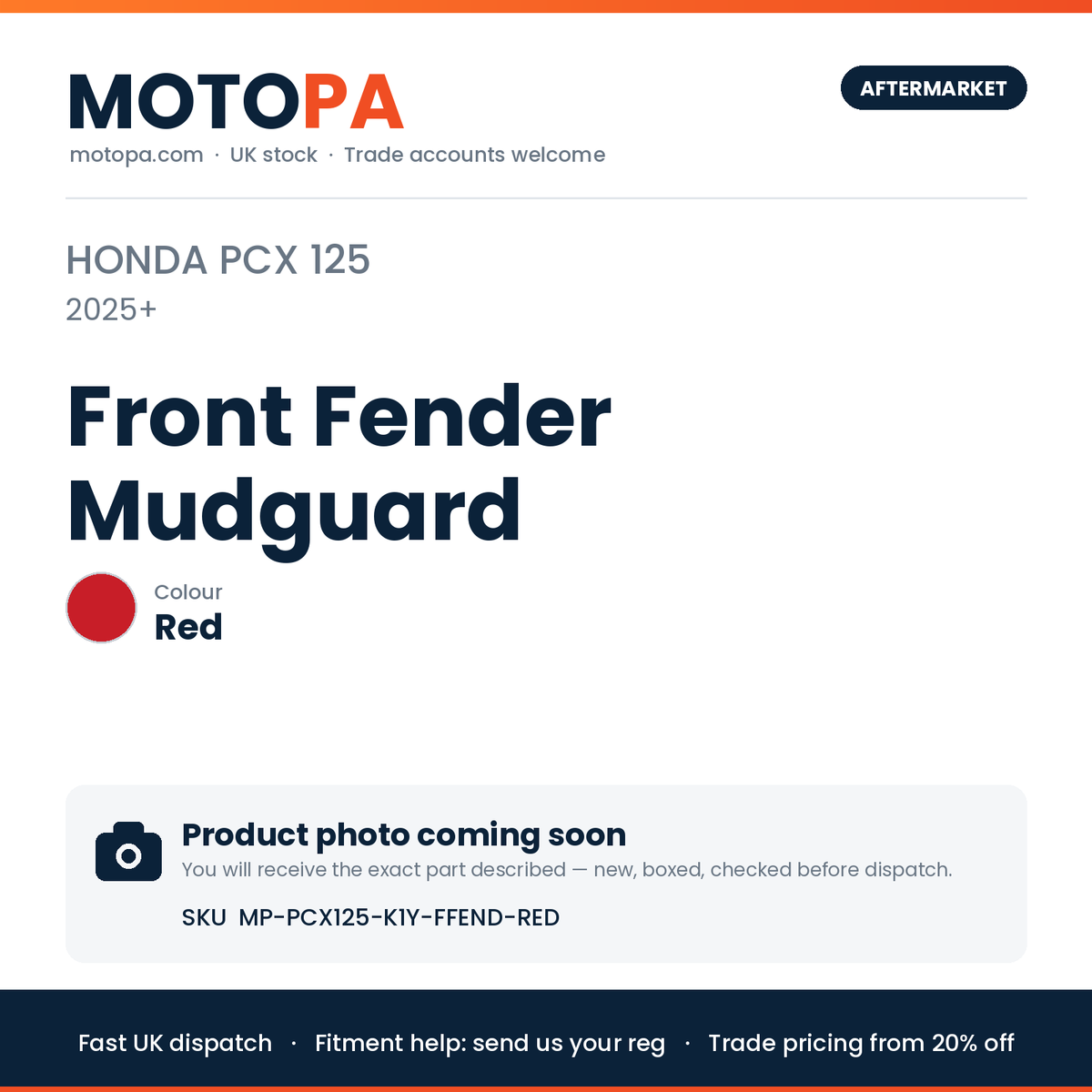 Honda PCX 125 2025+ Front Fender Mudguard – Red (product photo coming soon)