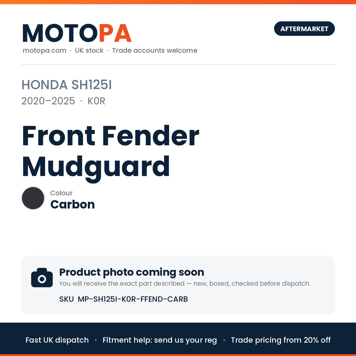 Honda SH125i 2020-2025 Front Fender Mudguard – Carbon (product photo coming soon)