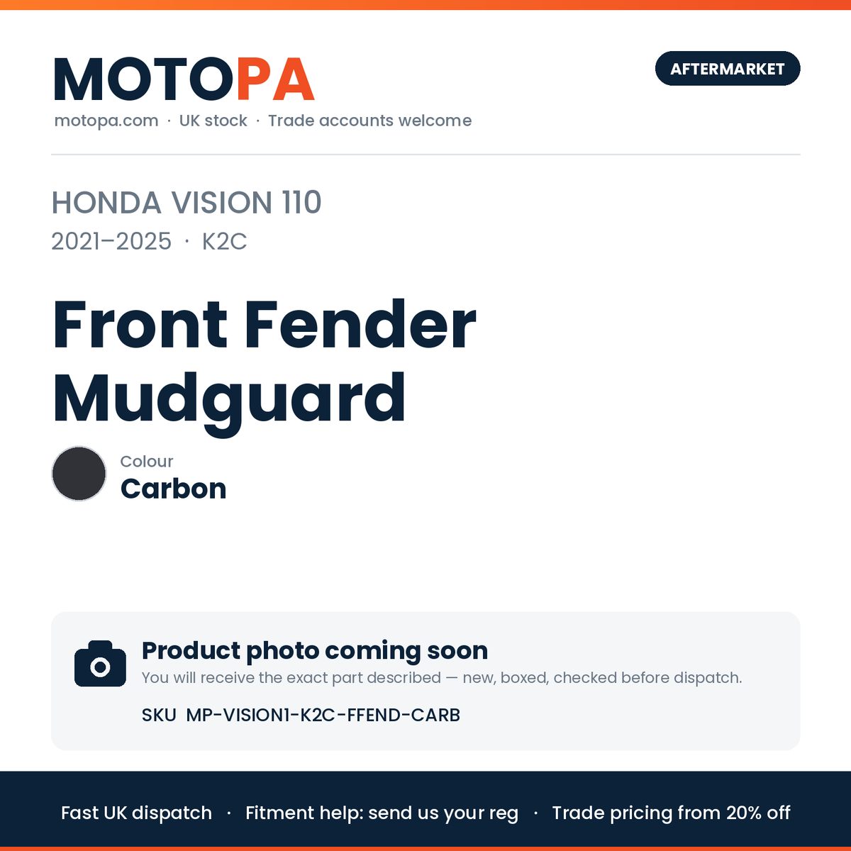 Honda Vision 110 2021-2025 Front Fender Mudguard – Carbon (product photo coming soon)