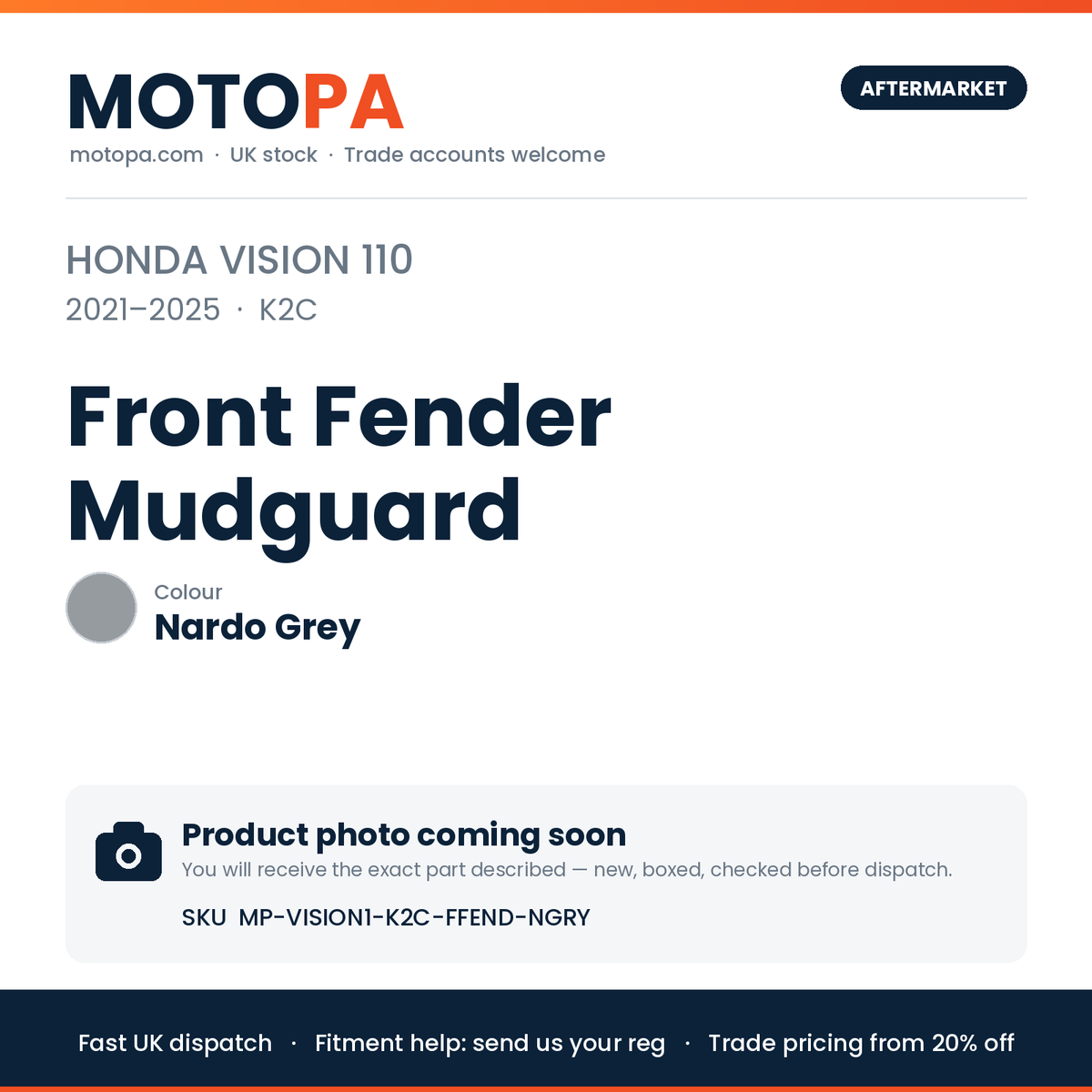 Honda Vision 110 2021-2025 Front Fender Mudguard – Nardo Grey (product photo coming soon)