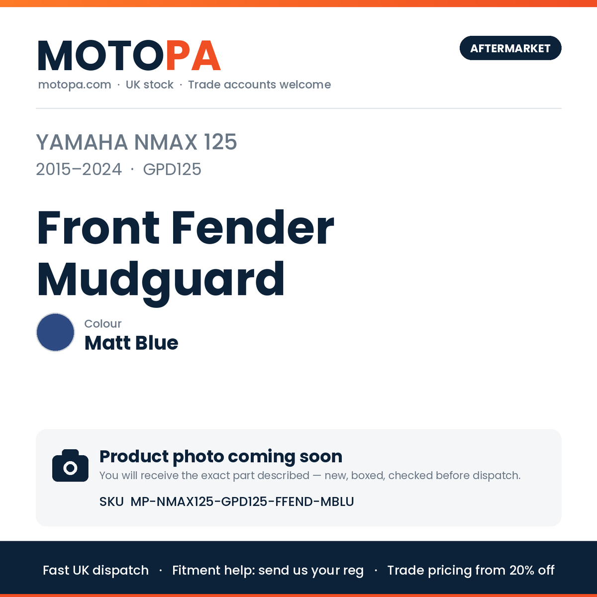 Yamaha NMAX 125 2015-2024 Front Fender Mudguard – Matt Blue (product photo coming soon)